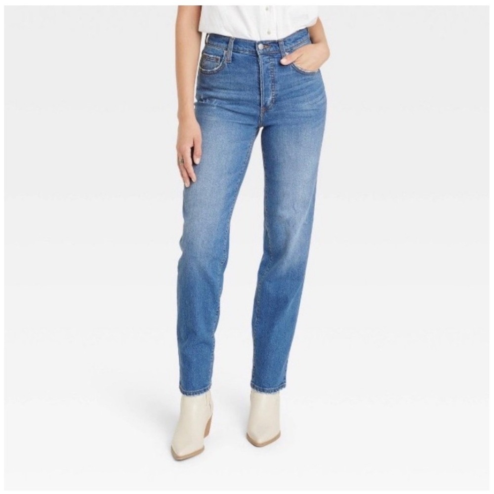Universal Thread 90s‎ Straight Jeans Women 2R Blue High Rise Button Fly Stretch